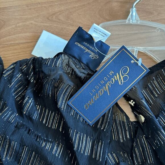 NWT Shoshana Midnight Womens Blue Sheer Sleeveless Ruffle Shirred Dress Size 10 - Picture 5 of 6